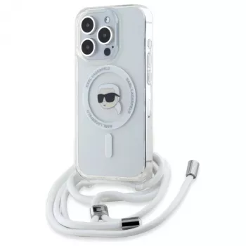 Coque rigide transparente Karl Lagerfeld KLHMP16XHCKHNT iPhone 16 Pro Max 6,9 pouces bandoulière IML Karl Head MagSafe