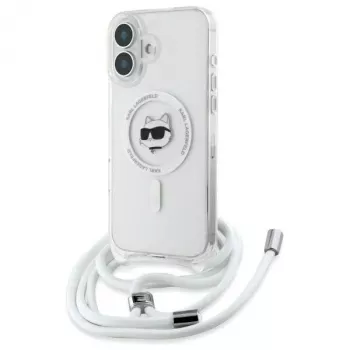 Karl Lagerfeld KLHMP16SHCCHNT iPhone 16 6,1 coque rigide transparente IML Choupette Head & Cord MagSafe