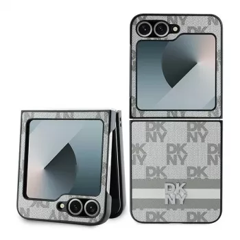 DKNY DKHCZF6PCPTSSE coque arrière beige motif à carreaux avec rayures imprimées pour Samsung Galaxy Z Flip6 F741 / Z Flip7 FE