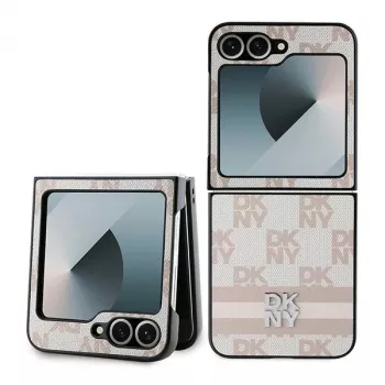 DKNY DKHCZF6PCPTSSP coque arrière de protection pour Samsung Galaxy Z Flip 6 - motif à carreaux rose avec rayures imprimées