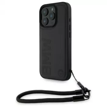 Coque rigide BMW Signature Leather Wordmark Cord pour Apple iPhone 16 Pro 6,3 pouces - noire
