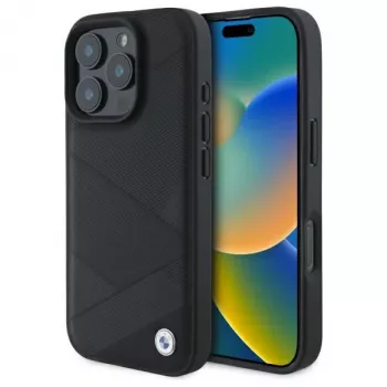 Coque rigide BMW BMHCP16X23RCGPK iPhone 16 Pro Max 6,9 pouces noire Sign Leather Crossing Lines Pattern