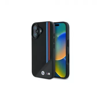 BMW coque rigide MagSafe M Meshed Tricolor Stripes pour iPhone 16 6,1 pouces noire