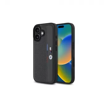 BMW BMHCP16S23PUPVA iPhone 16 6,1 coque rigide anthracite M Perforated Tricolor Detail Line
