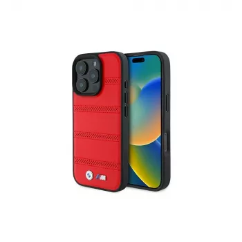Coque rigide BMW M Collection Perforated and Stitched Line pour Apple iPhone 16 Pro 6,3 pouces rouge MagSafe