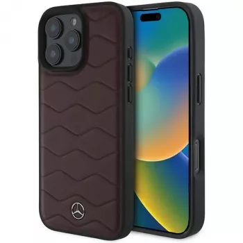 Coque rigide cuir Mercedes-Benz MB Waves pour Apple iPhone 16 Pro Max 6,9 inch rouge