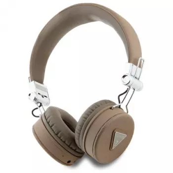 Guess Grained Classic Round Shape Casque sans fil Bluetooth avec ENC, marron