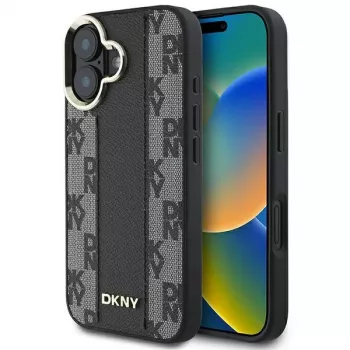 DKNY DKHMP16MPCPVSLK Coque rigide iPhone 16 Plus 6.7 noire motif à carreaux MagSafe