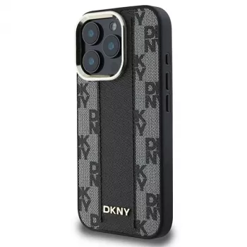 DKNY DKHMP16LPCPVSLK Coque rigide pour Apple iPhone 16 Pro, 6,3 pouces, noire, motif à carreaux, MagSafe