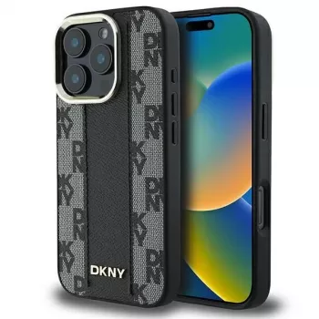 DKNY DKHMP16XPCPVSLK Coque rigide motif à carreaux MagSafe pour iPhone 16 Pro Max 6.9 noire