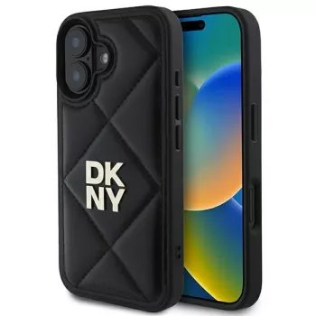 DKNY DKHCP16SPQDSLK Coque arrière matelassée Stack Logo pour Apple iPhone 16 6,1 pouces - noire