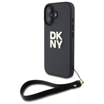 DKNY DKHCP16SPBSWSK Coque rigide pour Apple iPhone 16 6,1 pouces noire avec dragonne