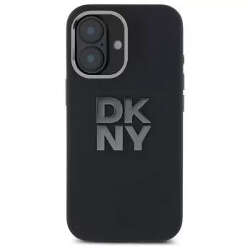 DKNY DKHCP16SSMCBSK Coque rigide iPhone 16 6.1 silicone liquide logo métal noire