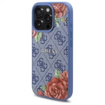 Guess GUHMP16XP4ROPEMCB coque rigide bleue 4G Flowers Print MagSafe pour iPhone 16 Pro Max 6,9 inch