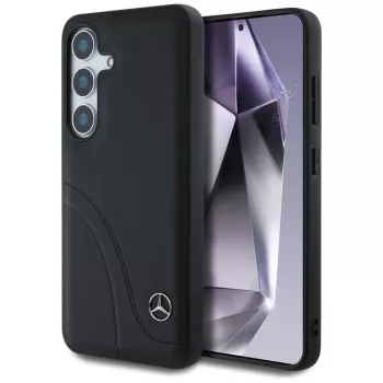Coque MERCEDES-BENZ en cuir à coutures courbes pour Samsung Galaxy S25 noir
