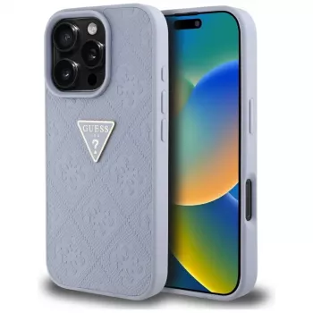 Coque Guess Hot Stamp 4G Pattern Triangle Metal Logo pour iPhone 16 Pro Max (violet)