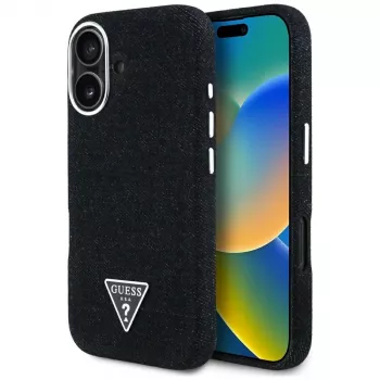 Coque MagSafe Guess Denim Triangle Logo pour iPhone 16 noir