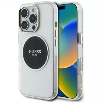 Coque MagSafe Guess IML Metal Colored Circle Classic Logo pour iPhone 16 Pro (noir)