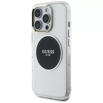 Coque MagSafe Guess IML Metal Colored Circle Classic Logo pour iPhone 16 Pro (noir)