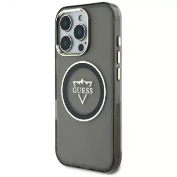 Coque MagSafe Guess IML Metal Mountain Logo pour iPhone 16 Pro (noir)