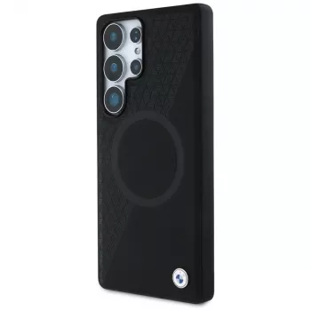 Coque BMW Leather Half Textured MagSafe pour Samsung Galaxy S25 Ultra noire