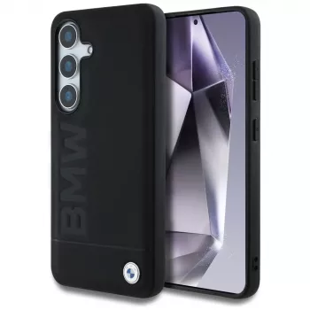 Coque BMW Leather Big Wordmark pour Samsung Galaxy S25+ noire