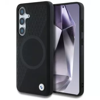 Coque BMW Leather Half Textured MagSafe pour Samsung Galaxy S25 noire