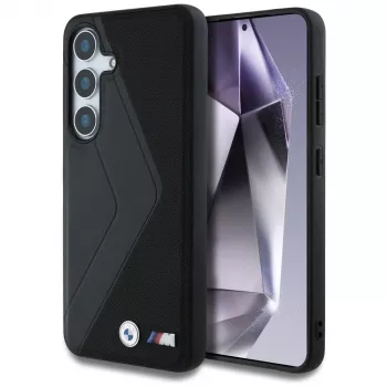 Coque BMW Leather Oversized Stripes MagSafe pour Samsung Galaxy S25 noire