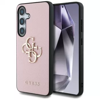 Coque arrière Guess Grained Big 4G Logo Small Classic Logo pour Samsung Galaxy S25 Plus, rose