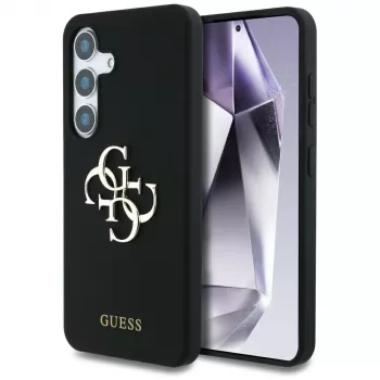 Coque Guess Silicone Big 4G Logo Bottom Script pour Samsung Galaxy S25, noir