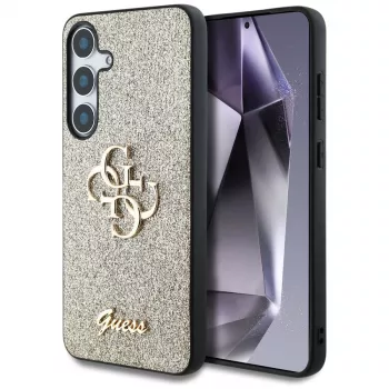 Coque arrière Guess Fixed Glitter Big 4G Metal Logo pour Samsung Galaxy S25 - or
