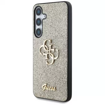 Coque arrière Guess Fixed Glitter Big 4G Metal Logo pour Samsung Galaxy S25 - or