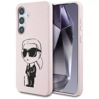 Coque MagSafe KARL LAGERFELD Silicone Graffiti Ikonik Printed Logo pour Samsung Galaxy S25 - rose