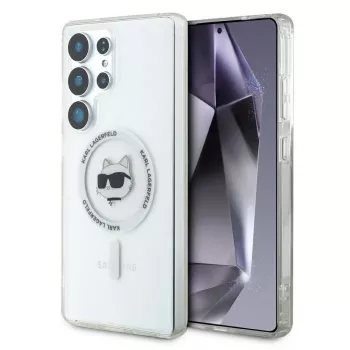 Coque MagSafe Karl Lagerfeld Button Choupette Head Printed Logo pour Samsung Galaxy S25 Ultra, blanc