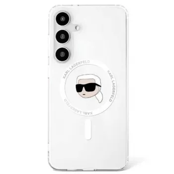 Coque MagSafe KARL LAGERFELD Button Karl Head Printed Logo pour Samsung Galaxy S25, blanc