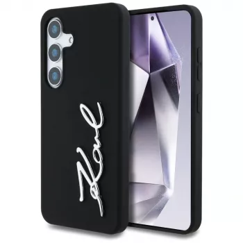 Coque KARL LAGERFELD Silicone Metal Signature Logo pour Samsung Galaxy S25, noire