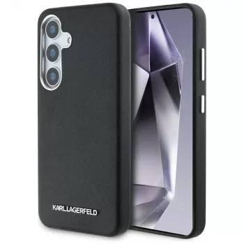 Coque MagSafe KARL LAGERFELD Saffiano FullWrapped Elongated Metal Logo pour Samsung Galaxy S25+, noire