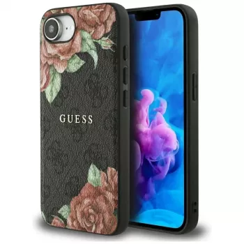 Coque MagSafe Guess 4G Flowers Print pour iPhone 16e / 17e noire