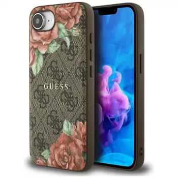 Coque MagSafe Guess 4G Flowers Print pour iPhone 16e / 17e marron