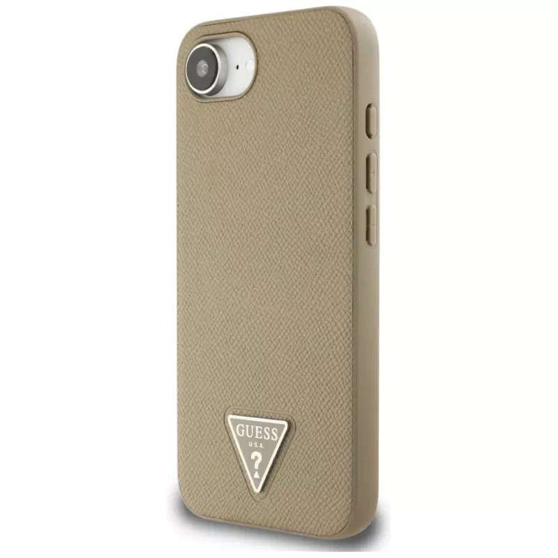 Coque MagSafe Guess Grained Triangle pour iPhone 16e (marron)