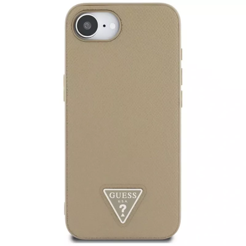 Coque MagSafe Guess Grained Triangle pour iPhone 16e (marron)