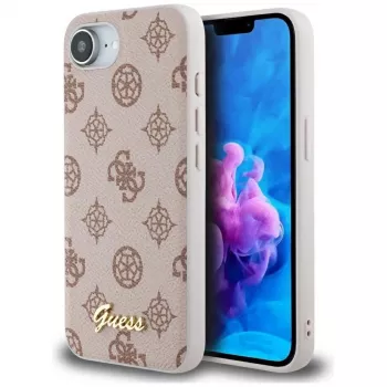 Coque MagSafe Guess Peony Script Logo pour iPhone 16e / 17e marron