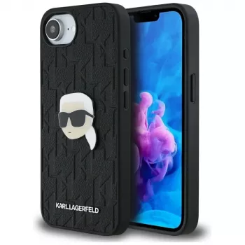 Coque Karl Lagerfeld Monogram Karl Head Pin pour iPhone 16e / 17e, noire