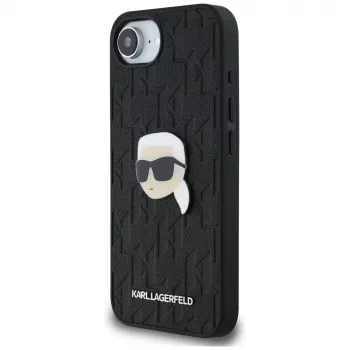 Coque Karl Lagerfeld Monogram Karl Head Pin pour iPhone 16e / 17e, noire