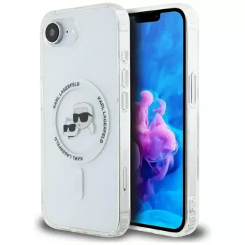 Coque MagSafe KARL LAGERFELD IML Metal Karl & Choupette Heads pour iPhone 16e/17e blanche