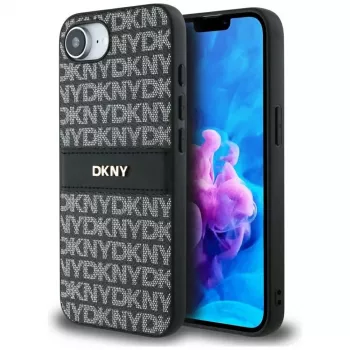 Coque de téléphone DKNY Repeat Texture Pattern with Tonal Stripe pour iPhone 16e / 17e, noire