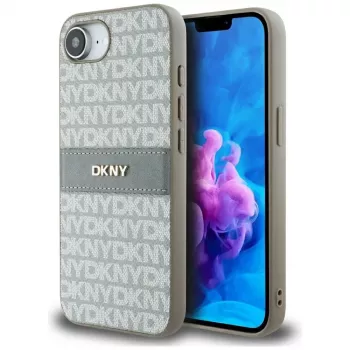 Coque DKNY Repeat Texture Pattern with Tonal Stripe pour iPhone 16e / 17e, beige