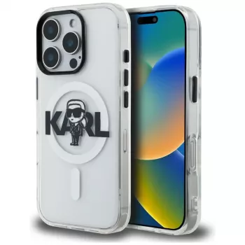 Coque MagSafe Karl Lagerfeld IML Karl Sketch Logo pour iPhone 16 Pro Max, transparente