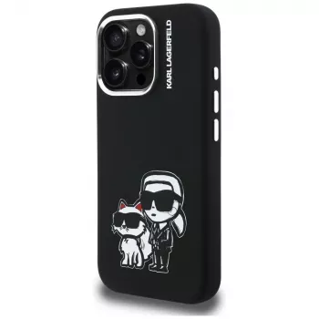 Coque MagSafe KARL LAGERFELD en silicone Karl & Choupette Sketch pour Apple iPhone 16 Pro Max, noire