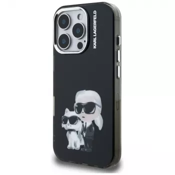 Coque Karl Lagerfeld IML Aquarelle Karl & Choupette & Logo pour Apple iPhone 16 Pro Max, noire